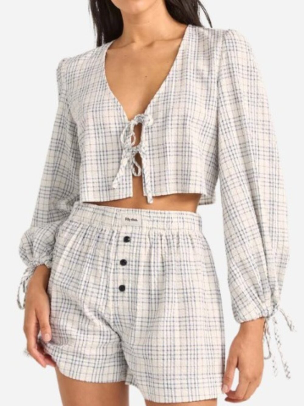 Rhythm Desi Plaid Blouson Top - Blue / White - Size Small